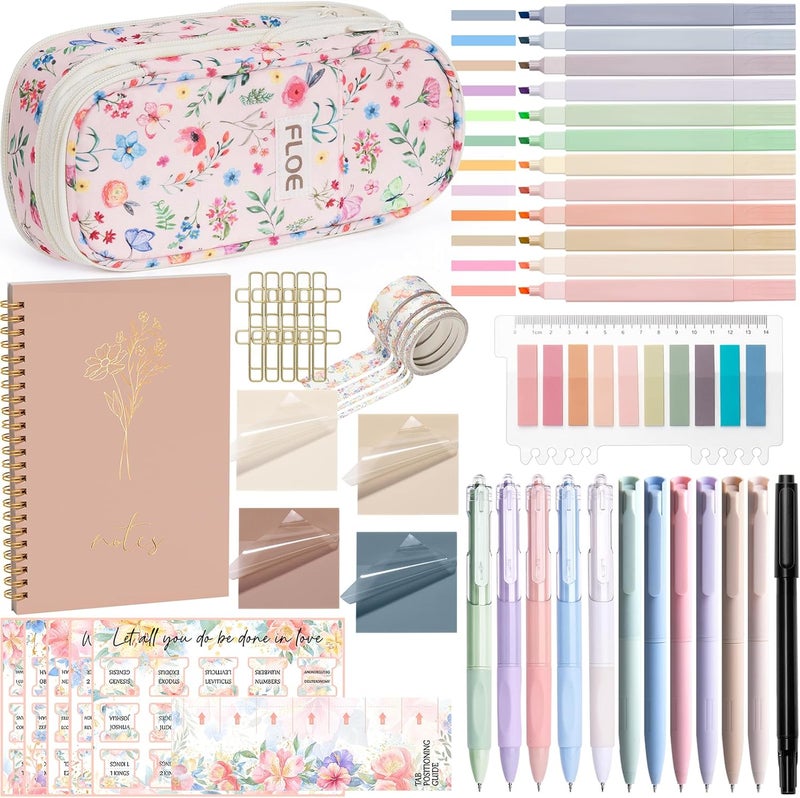 FLOE Bible Study Supplies Journaling Kit for Women, Valentines Day Christian Gifts for Women Her, Bible Study Tool w/Pastel Highlighter and Pen No Bleed, Pencil Case Notebook Annotation Kit Accessories Set - Image 1